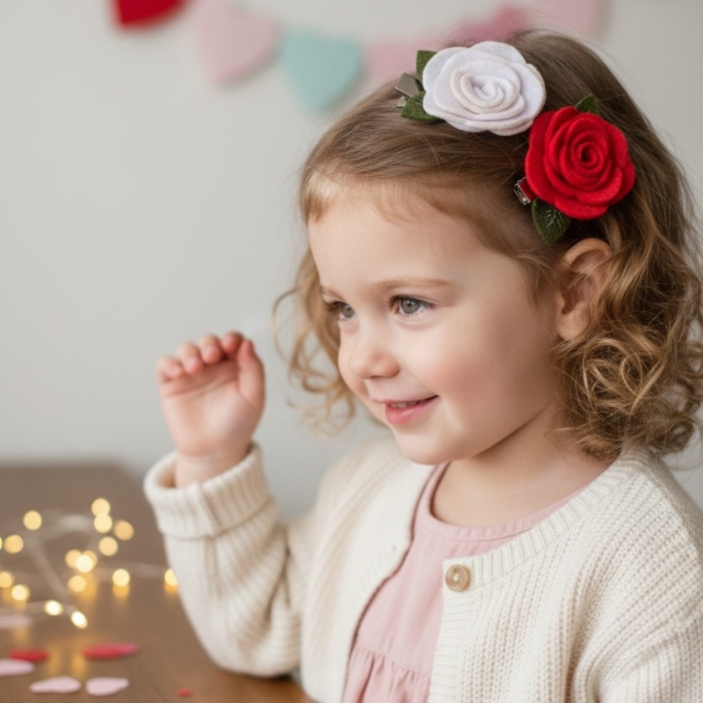 Red and White Floral Hair Clip for Kids